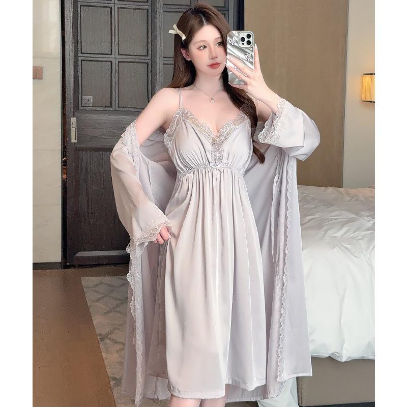 Ice silk pajamas with chest pads, sexy suspender pajamas, nightgowns, two-piece set, ice and snow silk long skirts, backless loungewear women's