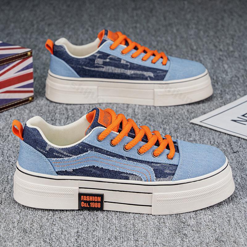 Fashion Men's Fashion Trend Thick Soled Casual Denim Fabric Shoes 2025 Autumn Shallow Mouth Comfortable Non Slip Lace Up Chunky sneakers