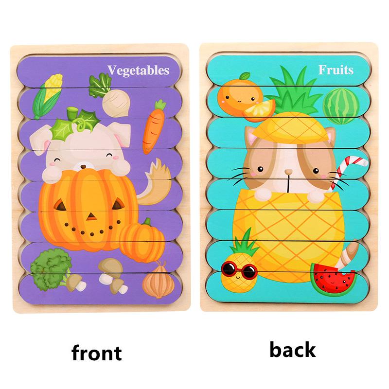 

Kids Latest Wooden Two-Sided Strip 3D Puzzles Wood Vehicle Fruit Jigsaw Game Plaything For Kids Baby Learning Educational Toys Gift