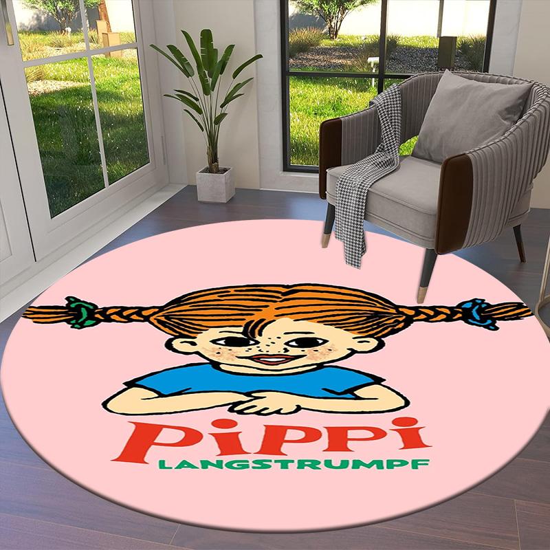 Pippi Longstocking Round Area Rug,Carpet Rug for Living Room Bedroom Sofa Playroom Decor,Non-slip Floor Mat