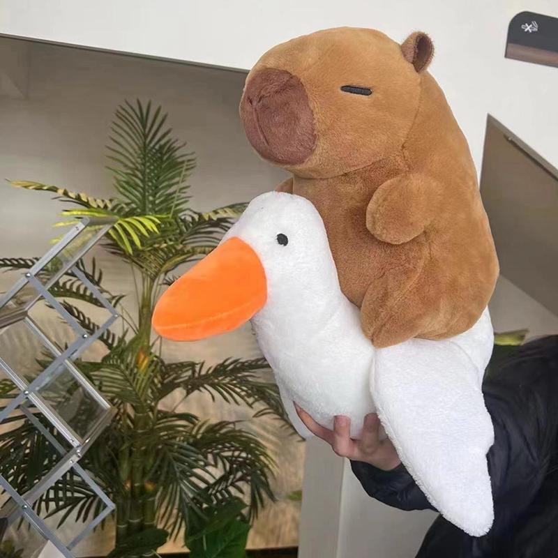Riding Crocodile And Goose Capybara Plushie Soft Fuzzy Plush Toy Doll Capibara Toy Throw Pillow Birthday Gift Home Decora