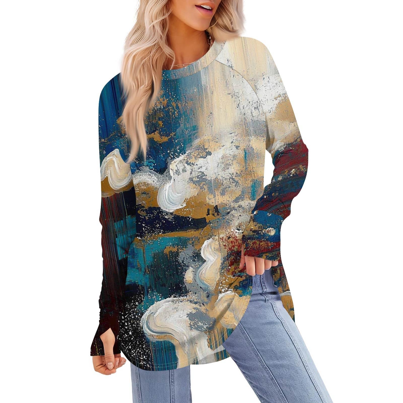 

Жіночий світшот великого розміру, светр із зображеннями, довгі рукави, круглі сорочки, топи, вінтажний одяг S хакі