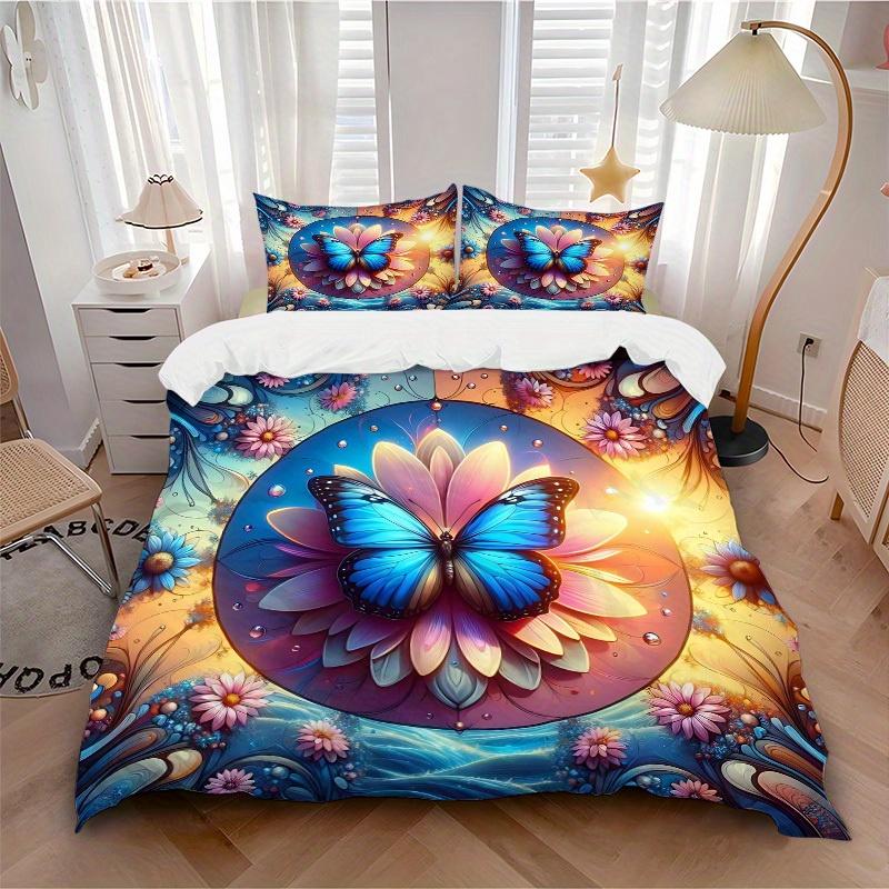 

3pcs Butterfly Garden Soft and Comfortable Breathability, Bedding Set, Machine Washable, Suitable for All Seasons139 135x200cm