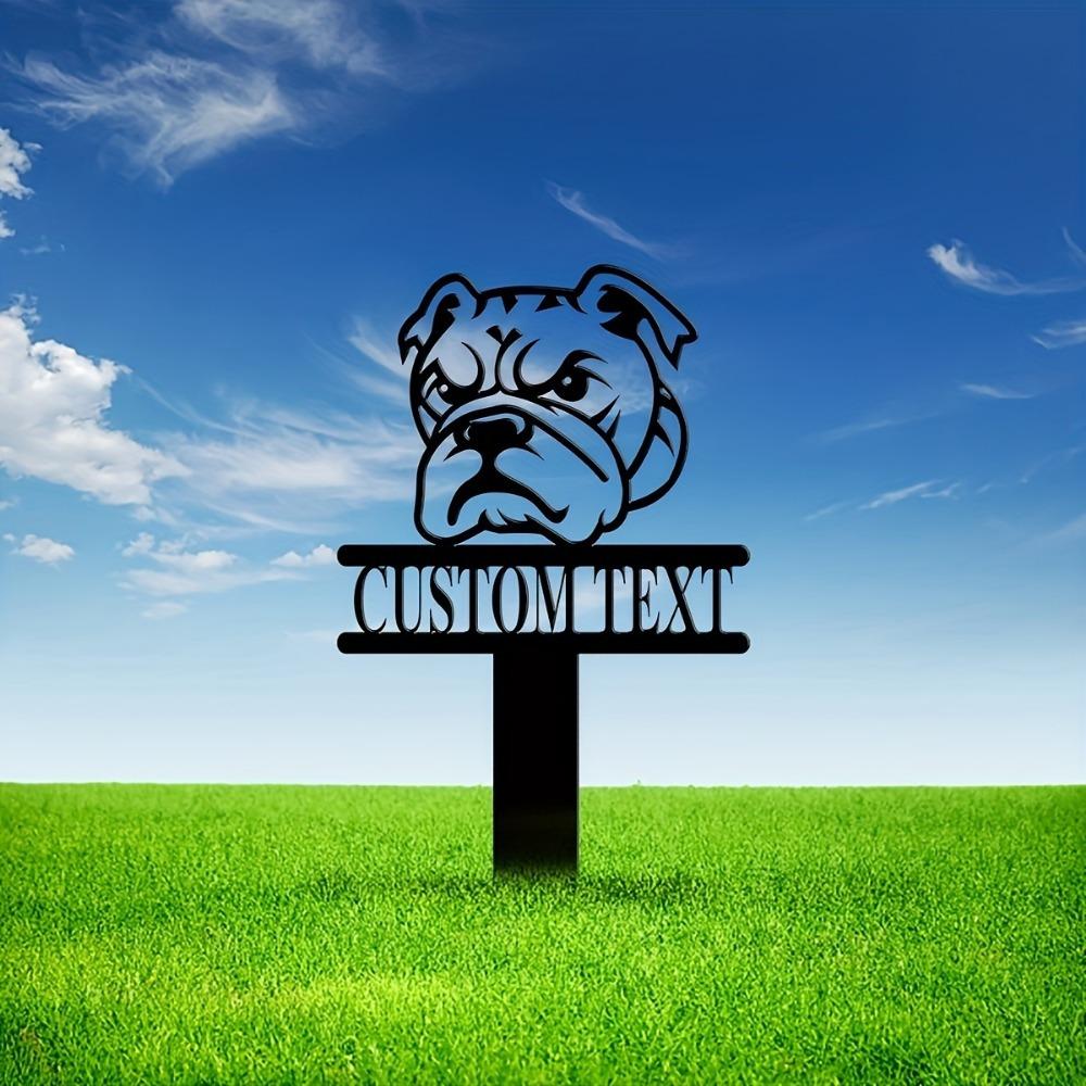 Metal Bulldog Garden Stake Custom Name Plate Outdoor Dog Decor Lawn Sign Pet Owner Gift