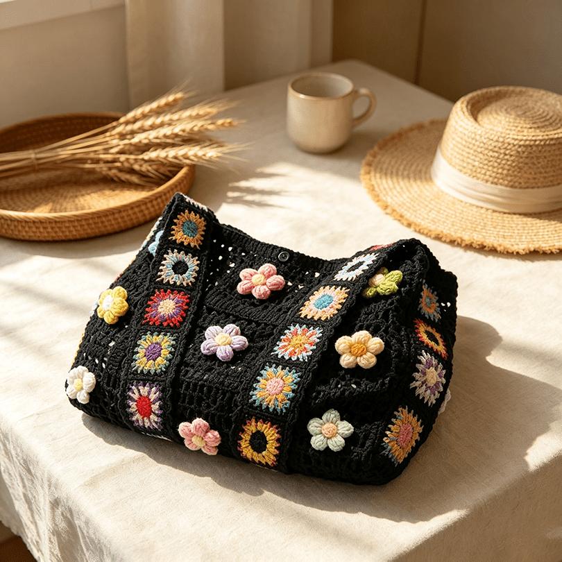 Bolso Tejido de Punto Bohemio Nuevo, Bolso Tote de Gran Capacidad, Bolso Cruzado de Hombro Versátil Casual para Mujer