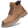 Men's High-Top Warm Genuine Leather Martin Boots - Yellow, Casual Outdoor Hiking & British Work Style for Autumn/Winter