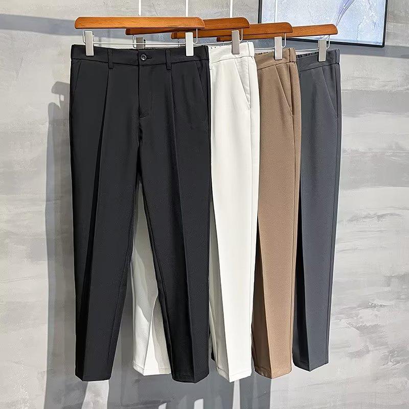 Men's Slim Summer Nine-Point Suit Trousers - Lightweight and Trendy