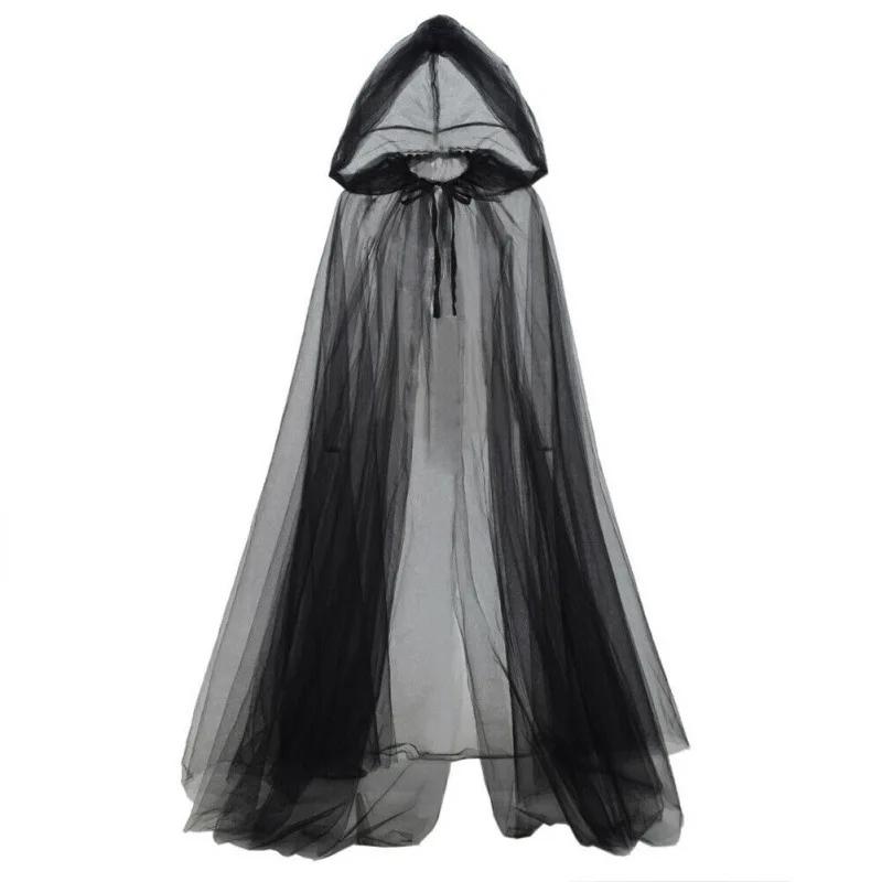 

Black Bridal Shawl Witch Vampire Cosplay Cloak Halloween Double Cloak Game Party Costume Props Holiday Dress Up M чорний