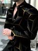 Trendy Men's Geometric Pattern Long-sleeve Shirt, Stylish and Versatile.