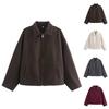 Women's Fashion Loose Zipper Stand Collar Suede Jacket