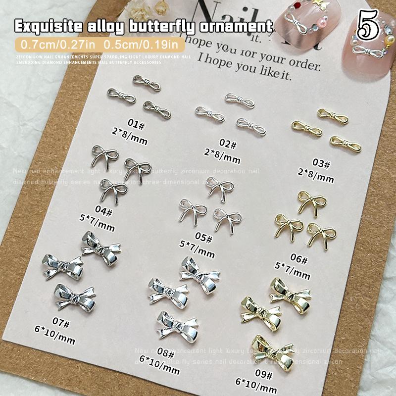 

10 шт. галстук-бабочка из золотого и серебряного сплава, стереоскопический аксессуар для украшения ногтей, патчи для ногтей