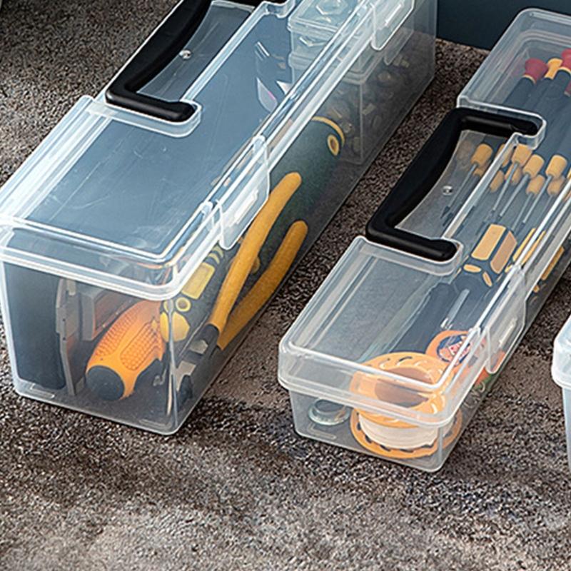 Multipurpose Transparent Organiser Box For Home Repair Tool Easy Carry Handle And Plastic Construction Toolbox