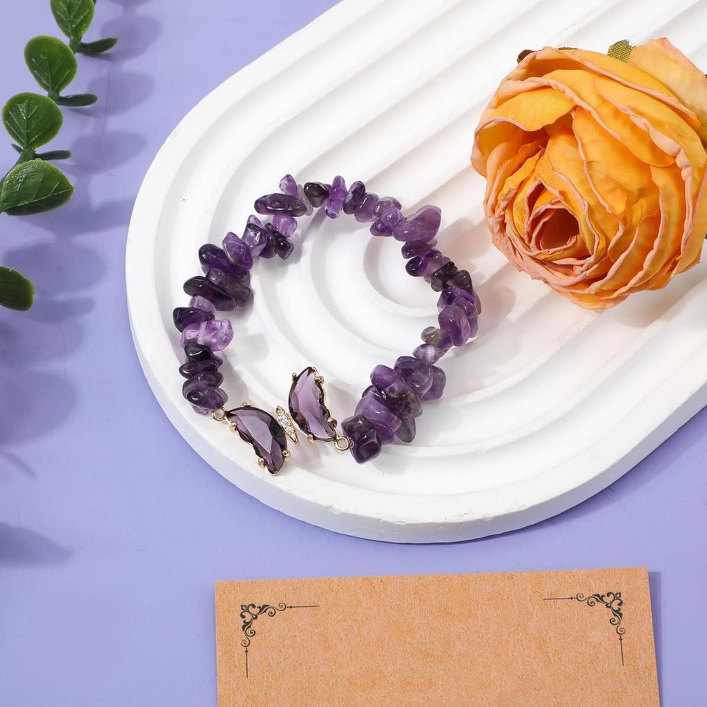 Natural Crystals Stone Bracelet With Butterfly Charm Adjustable Design Healing Energy Jewelry For Relaxation