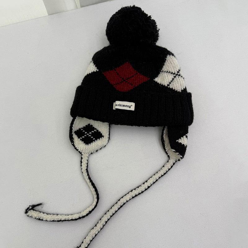 Autumn and Winter Sweet Ear Protection Knitted Hat Children's Colorful Rhombus Plaid Simple Wool Hat Warm Bald Hat