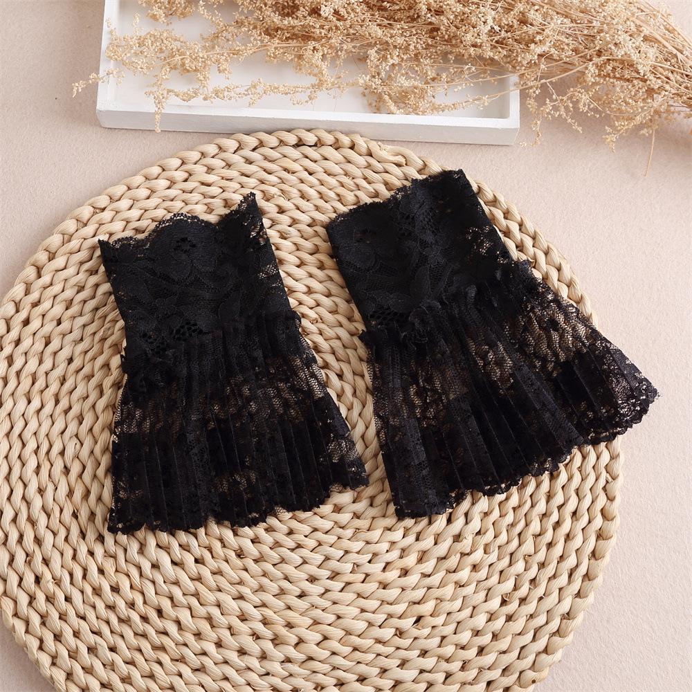 Lace Floral Embroidery Fake Sleeves for Women Autumn Winter Sweater Dethachable Cuffs Decorative Pleated Wrist Femme