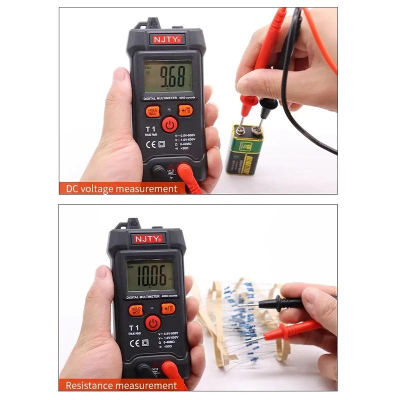 NJTY Professional Digital Multimeter Mini Auto Range Smart Multimetro 4000 Counts AC/DC Voltage Meter Resistance Tester