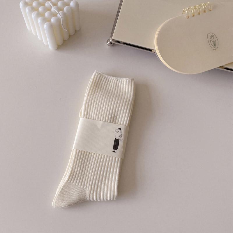 Women's Socks White Breathable Casual Japanese Style Crew White Socks Simple Basic High Quality Ladies Plain Socks Striped Girl