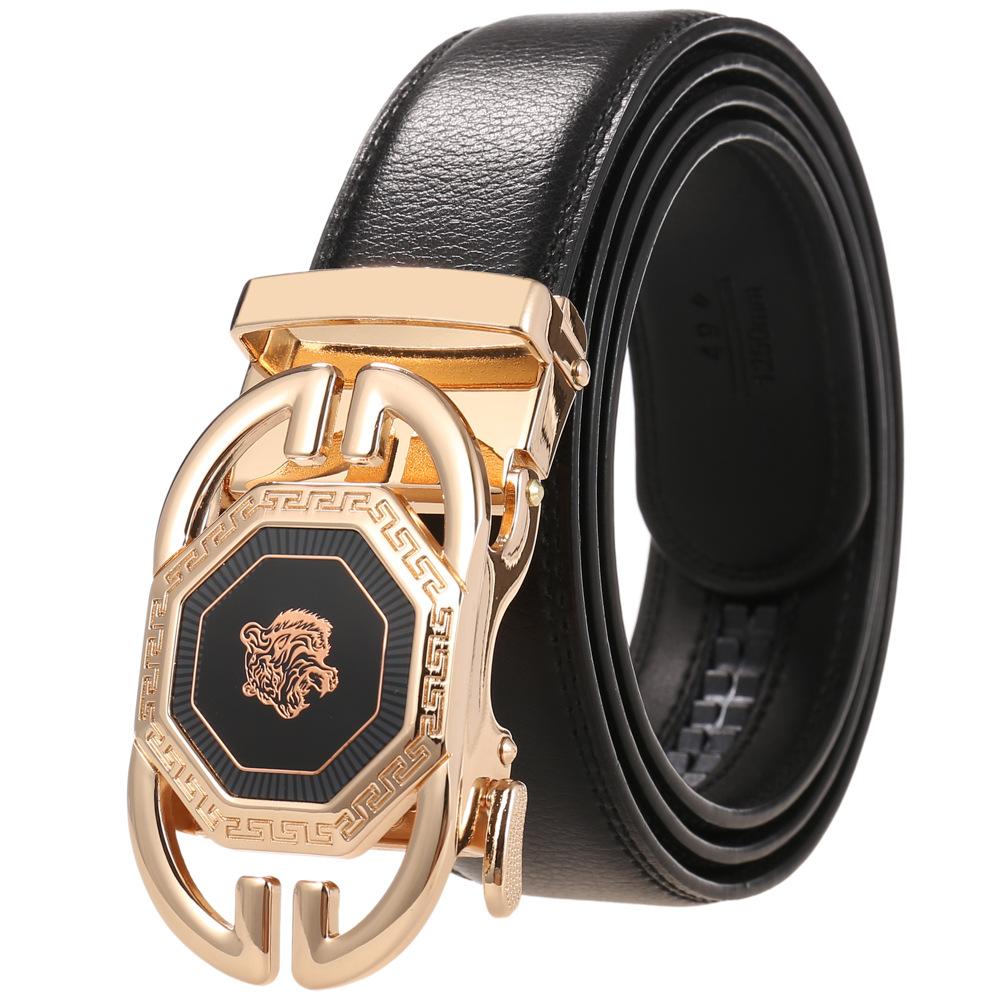 1Pcs Casual Men'S Belt Two-Layer Cowhide, Personalized Trend Automatic Buckle Belt Cowhide Belt Ly36-33538-1