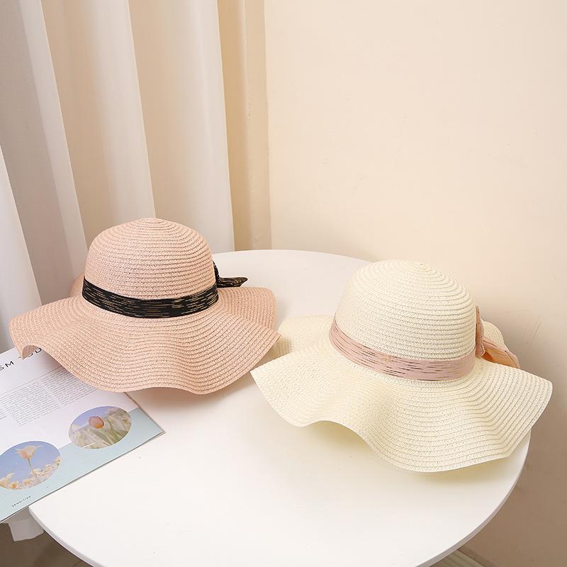 Summer Sun Hat for Women - Wide Brim with Bowknot, Breathable Straw Beach Cap, UV Protection, Fashionable Travel Accessory
