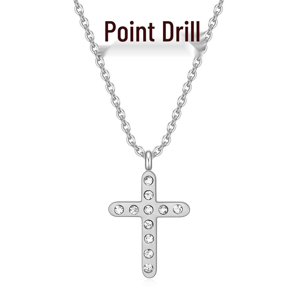 18K Gold Stainless Steel Cross Clavicle Necklace with 13MM Diamond Inlays