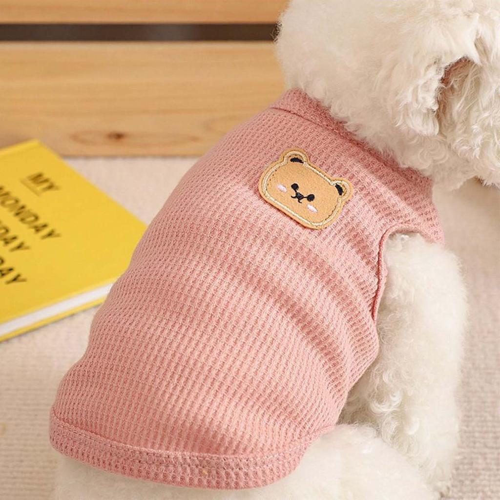 Dog Vest Camping Clothes Cute Bear Pullover Spring Summer Puppies Pajamas Basic Wafflepattern T-shirt