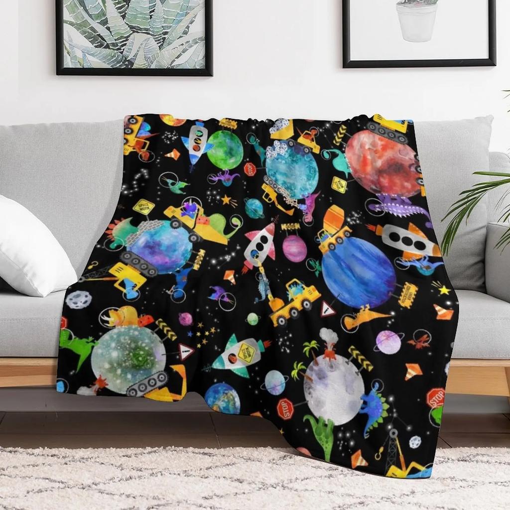 Dinosaur Space Crew Galaxy Construction Throw Blanket Summer Cool Breathable Blanket for Sleeping
