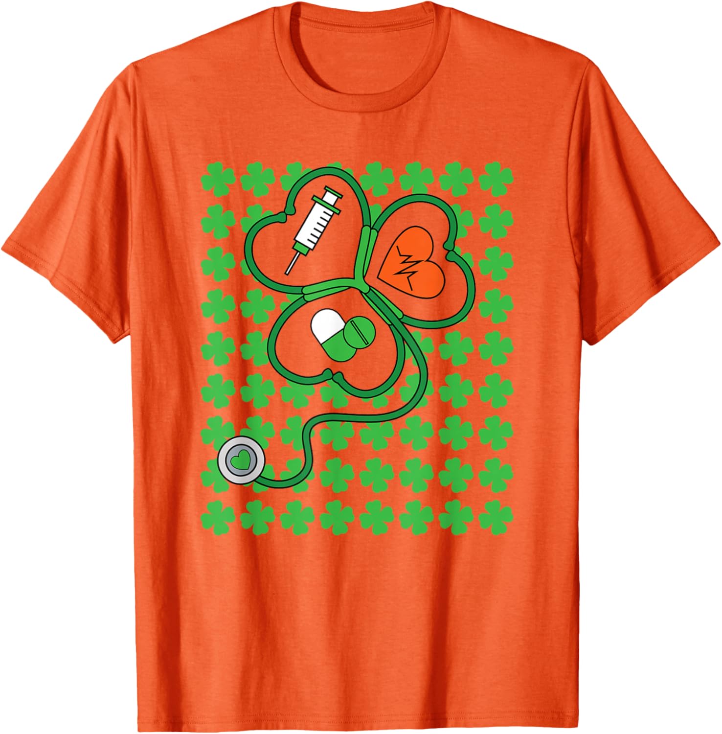 День Святого Патрика Медсестра Стетоскоп Сердце Медицинская Графика Футболка Мужская Женская Повседневная Футболка 4XL