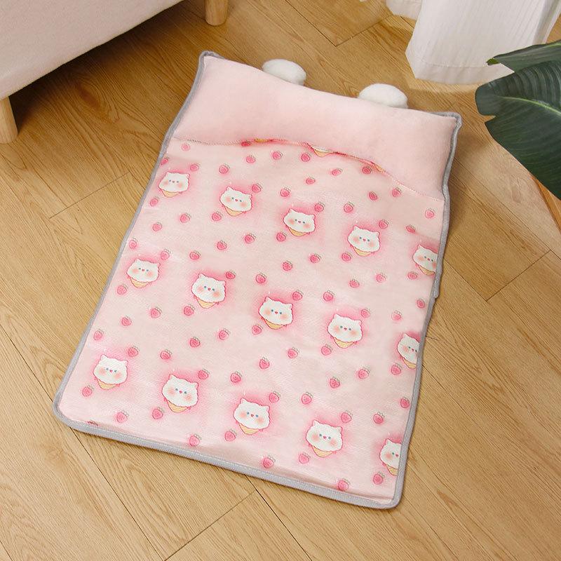 

Dog s Nest Cat s Nest Summer Ice Silk Cold Mat Dog s Nest with Pillow Teddy Small Medium Sized Dog Bed Four Seasons Universal M 70X50X6cm розовый