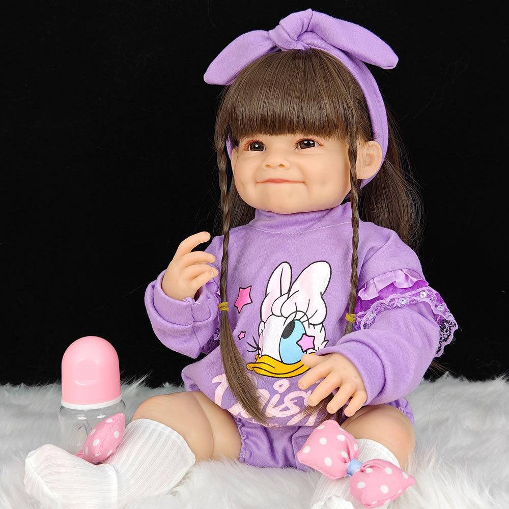 Realistic 55cm 22inch Soft Silicone Reborn Baby Doll With Clothes Magnetic Pacifier Feeding Bottle Set Handmade Girl Birthday Gift