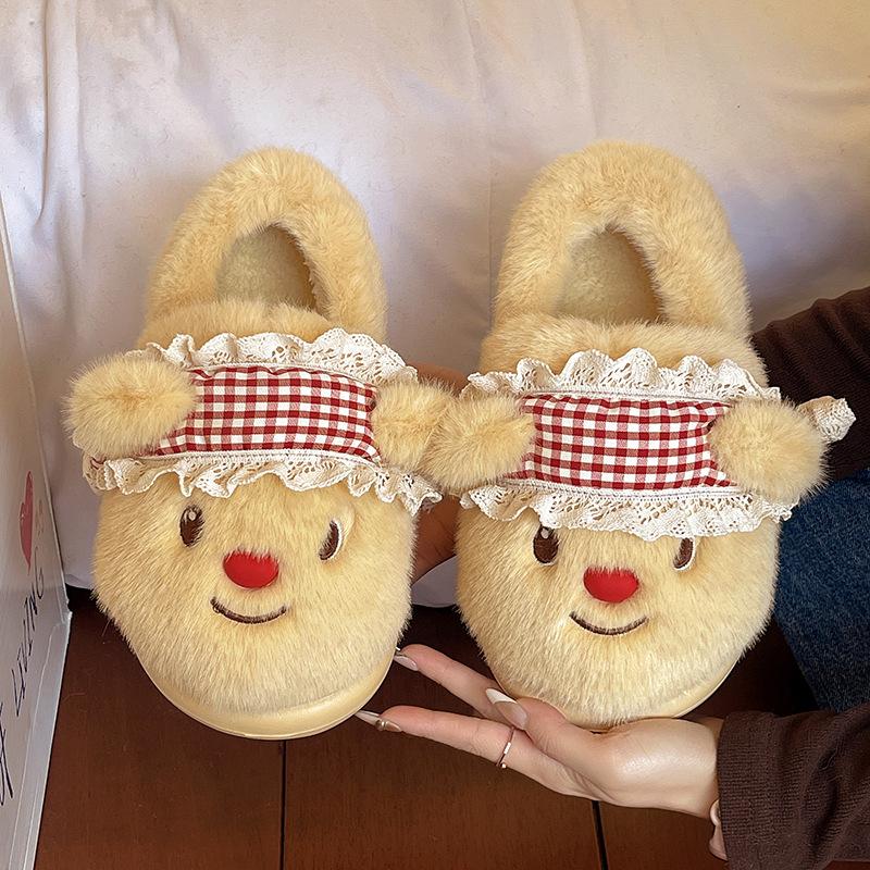 Bär Baumwollpantoffeln Damen Herbst und Winter neu Indoor Zuhause Dicke Sohle Plüsch Warm Niedlich Cartoon Baumwolle Mop