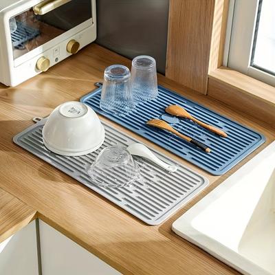 Silicone Roll-Up Dish Drying Mat - Non-Slip Easy To Clean with Hanging Hole Design - Versatile Use In Kitchen & Bathroom