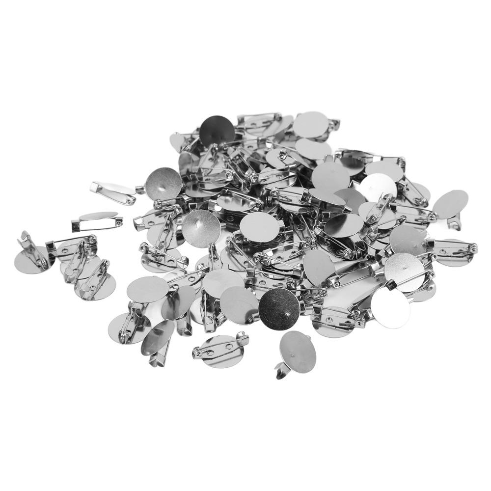 100pcs Metal Brooch Clasps Silver Brooch Blank Round Tray Brooch Clasp Clip Pins  DIY Jewelry Craft