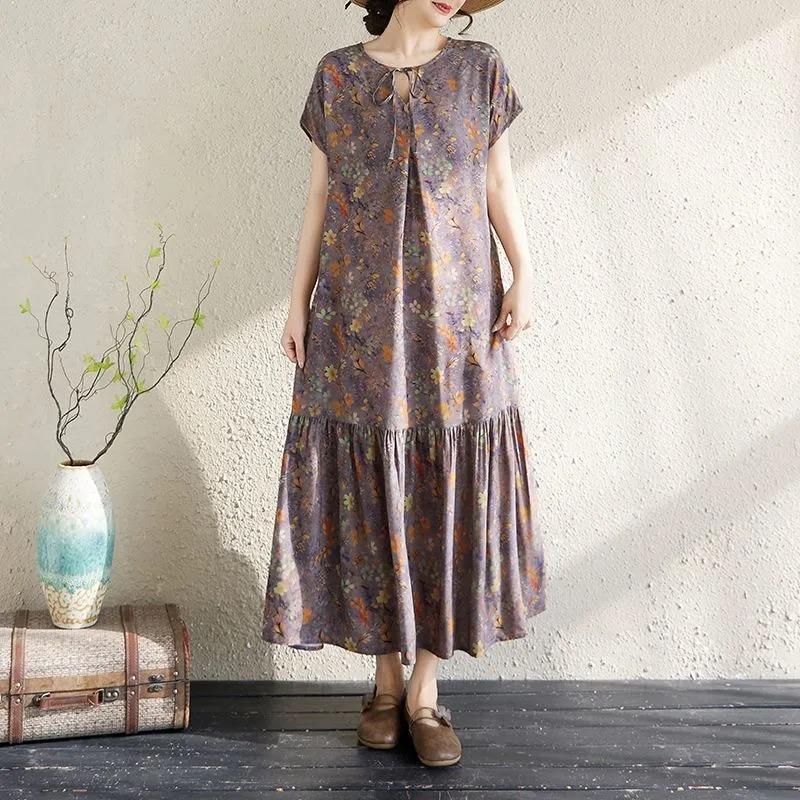 Dress for Woman Cotton Summer Plus Size Loose Floral Vintage Casual Printed Soft Long Holiday Dresses