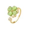 Green Cat Eye Clover Adjustable Ring With Geometric Design For Womens Fashion Accessories