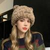 Brief Niedlich Kleine Bärenohren Einfarbig Weiche Plüschmütze Damenmode Winter Verdickt zum Warmhalten Ohrenschutz Gestrickt Mütze ohne Schirm