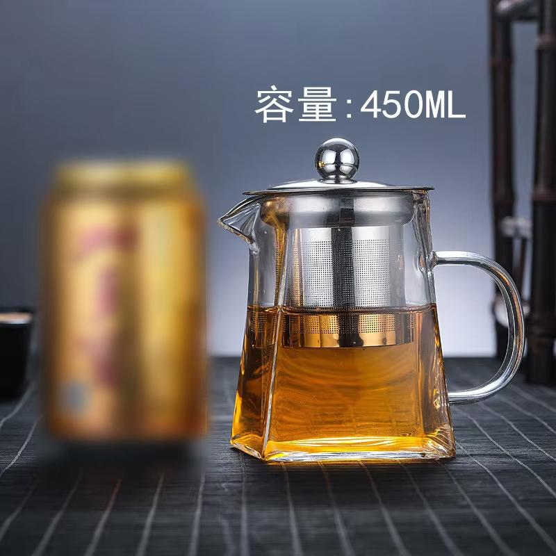 New Heat Resistant Glass Teapot With Stainless Steel Infuser Heated Container Tea Pot Good Clear Kettle Square Filter Baskets