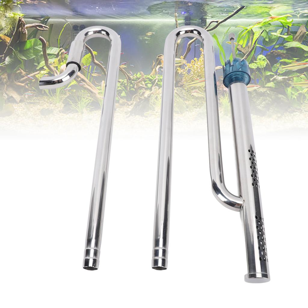 Stainless Steel Inflow Outflow Pipe Kit, 360 Degree Rotating Aquarium Pipe Set Oil Film Skimmer Filter Pipe for Refreshing Water Environment
