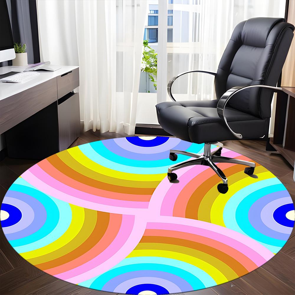 1pc Colorful Circles Chair Carpet for Office, Soft Flannel Throw Mat, Perfect for Office, Holiday Party Decoration Choice yy260320132
