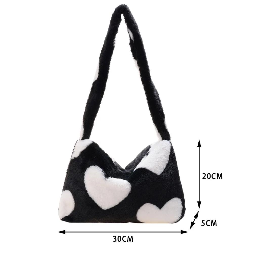 Women Bag Autumn Winter Flower Printed Underarm Bag Fluffy Tote Bag Plush Soft Handbags Ladies Large Capacity Furry Shoulder Bag