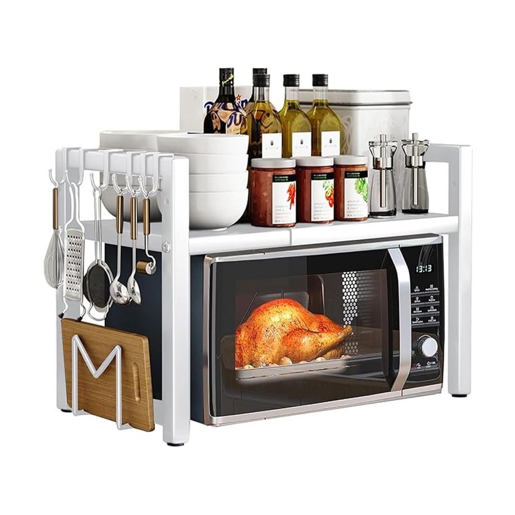 Microwave Shelf 6 Hooks Kitchen Stand with Cutting Boards Stand Microwave Oven Rack for Kitchen Shelves Counter Top Organizer