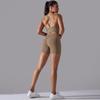 European and American seamless knitted solid color beautiful back high elastic tight yoga suit set running fitness suit two-piece set women