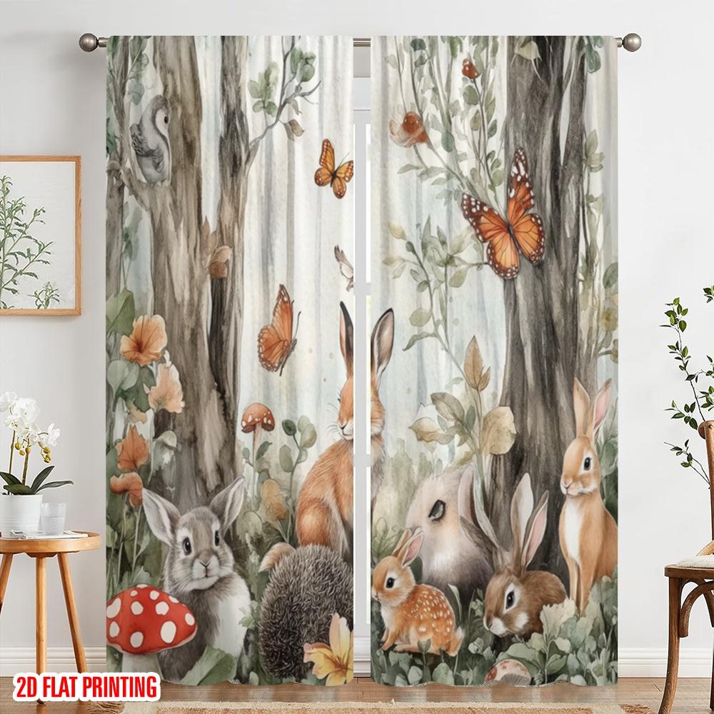 2pcs,2D plane printing Curtain Popular Forest Friends Versatile Durable Polyester (without rod) Decorations Outdoor Perfect for