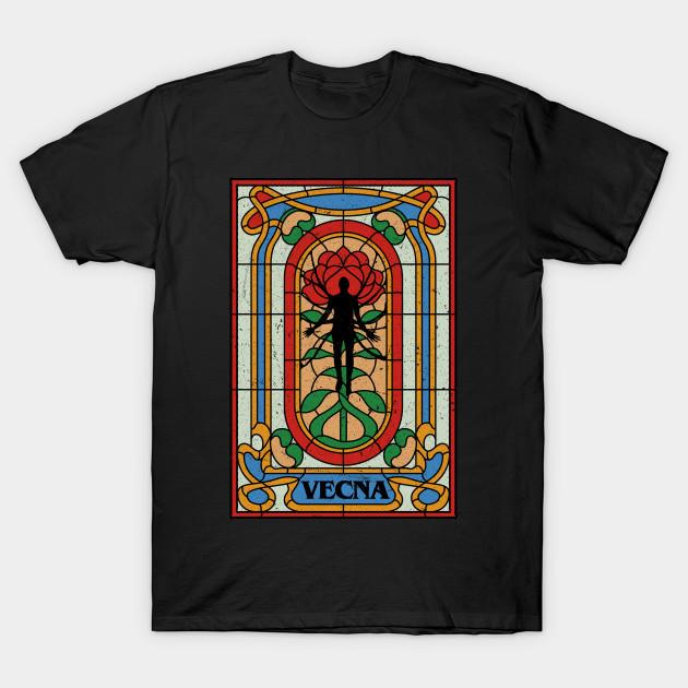 Men Black Print T-shirt Vecna Door Roses No-Cut Transfer Paper Print Cotton Tshirt M