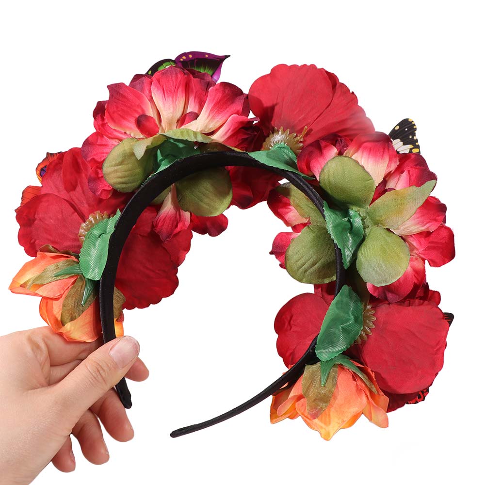 Trendy Bohemian Floral Crown Hair Hoop Faux Floral Cosplay Fairy Headband  Women Girls
