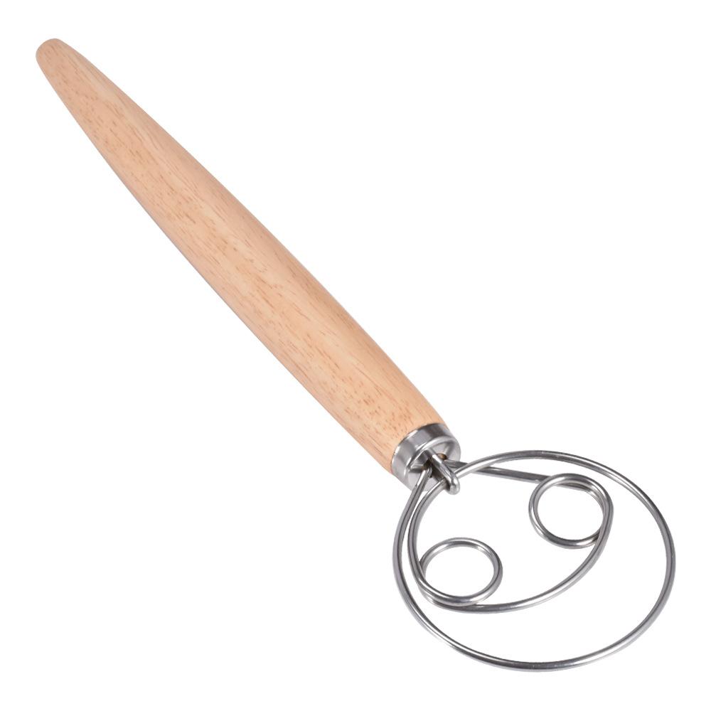 13-inch Oak Handle Danish Dough Coil Mixer Baking Tool Household Manual Flour Mixing