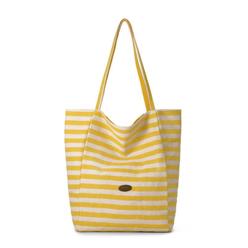 

Новая сумка на плечо Lazy Wind Двусторонняя полосатая парусиновая сумка Женская сумка-тоут большой вместимости для поездок на работу жёлтый
