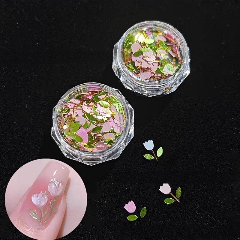 Frühlings-Tulpen-Nagelkunst-Dekorationen, Blumen-Nagelsticker mit Glitzerakzenten, für DIY Maniküre & Pediküre, Nageldekorationen