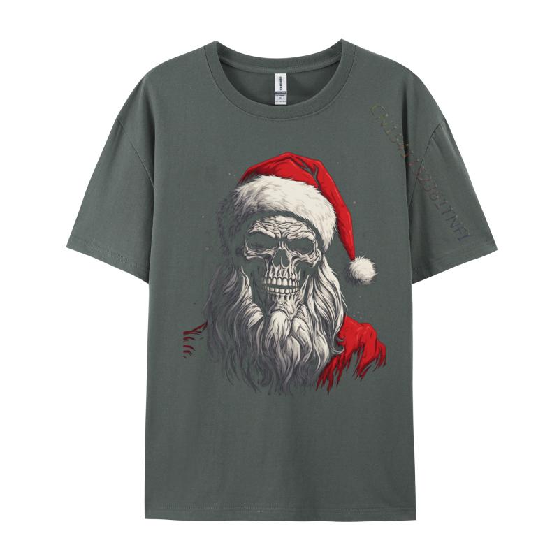 Christmas Skull Santa Claus Xmas Holiday Winter Season T Shirts Men's Harajuku T Shirt Cotton Oversized Tshirt Tee Top