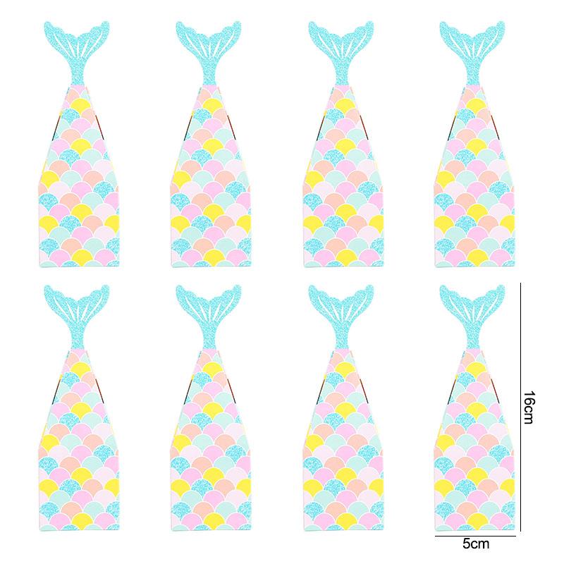 10Pcs Mermaid Tail Paper Candy Box Gift Bags Popcorn Boxes Kids Little Mermaid Birthday Party Decoration Baby Shower Supplies