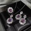 Luxurious high-end three-piece set of European and American style full diamond inlaid sea blue gemstone jewelry set with ring, earrings, and pendant